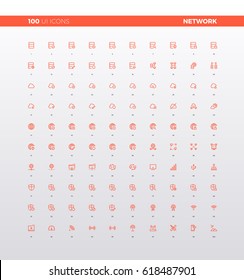 UI icons of cloud computing network connection, local computer internet configuration control and online wifi settings. 32px simple line icons set. Premium quality symbols and sign web logo collection