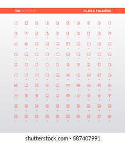 UI icons of file and folders, docs elements. UX pictograms for user interface design, web apps and business presentation. 32px simple line icons set. Premium quality symbols and sign web collection.