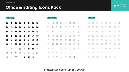 UI icons kit for website, app and ecommerce project. Minimal style line icons with editable stroke