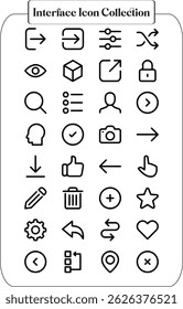 UI Icons Kit für Website, App und E-Commerce-Projekt. Minimale Stilliniensymbole mit bearbeitbarem Strich