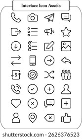 Kit de ícones de interface do usuário para site, aplicativo e projeto de comércio eletrônico. Ícones de linha de estilo mínimo com traçado editável