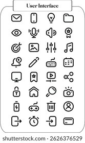 UI icons kit for website, app and ecommerce project. Minimal style line icons with editable stroke