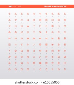 UI icons of navigation map elements, travel guides and informational sign, route destination, tourism infographics. 32px simple line icons set. Premium quality symbols and sign web logo collection.
