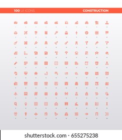 UI Icons Of Real Estate Building, Heavy Construction Architecture, Home Renovation Service, Build Tools And Gear Box. 32px Simple Line Icons Set. Premium Quality Symbols And Sign Web Logo Collection.