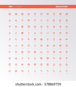 Iconos de la interfaz de usuario de la educación escolar y el proceso de estudio. pictogramas UX para diseño de interfaz de usuario, aplicaciones web y presentación de negocios. 32px juego de iconos de línea simple. Símbolos de calidad superior y colección web de signos