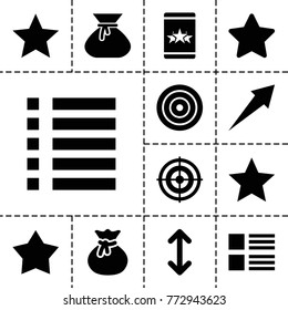 Ui icons. set of 13 editable filled ui icons such as sack, menu, star, arrow