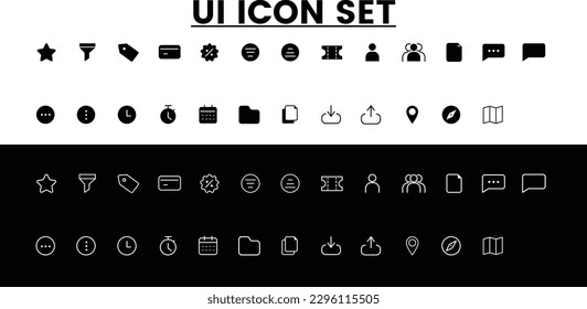 UI Icons set 2. The set consists of essential and commonly-used icons that every UI designer needs. line art, minimalistic, application, mobile, modern, web, high quality, vector