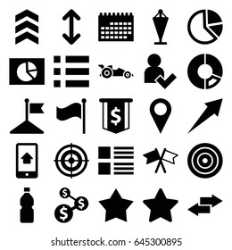 Ui icons set. set of 25 ui filled icons such as flag, home on phone display, add user, bottle, arrow, car, target, star, menu, calendar, pie chart, dollar sign
