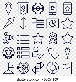 Ui icons set. set of 25 ui outline icons such as flag, star, menu, home on phone display, add user, arrow, bottle, pie chart, dollar sign, location