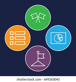 Ui icons set. set of 4 ui outline icons such as flag, pie chart
