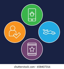 Ui icons set. set of 4 ui outline icons such as star, home on phone display, add user