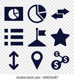 Ui icons set. set of 9 ui filled icons such as flag, arrow, star, pie chart, dollar sign, menu