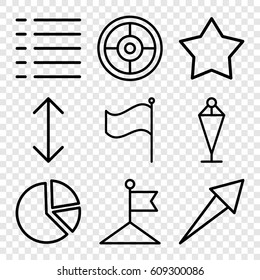Ui icons set. set of 9 ui outline icons such as flag, menu, arrow, pie chart, star