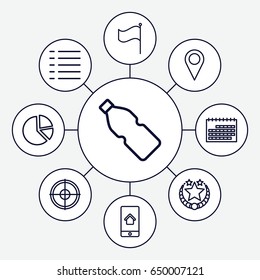 Ui icons set. set of 9 ui outline icons such as flag, menu, home on phone display, bottle, calendar, star, pie chart, location