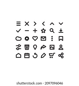 UI icons set for app, simple line icons.