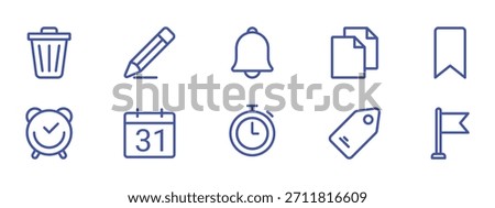 ui icons set for app and web interface including delete edit bell file bookmark alarm calendar timer tag and flag