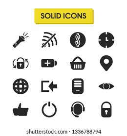 UI icons set with call center, pin and switch on elements. Set of UI icons and lighten concept. Editable vector elements for logo app UI design.