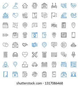 ui icons set. Collection of ui with discussion, email, smartphone, clipboard, calendar, envelope, browser, video camera, car, unlocked, placeholder. Editable and scalable ui icons.