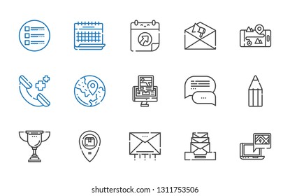 ui icons set. Collection of ui with gps, email, placeholder, trophy, pencil, chat, travel, phone call, notification, calendar, list. Editable and scalable ui icons.