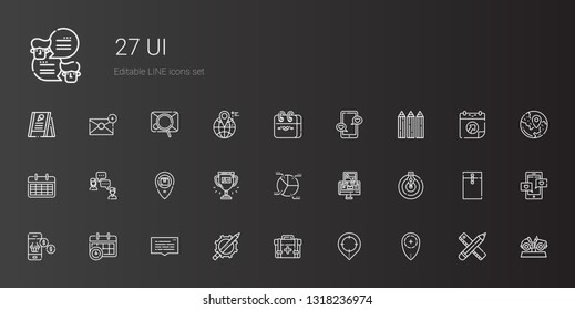 ui icons set. Collection of ui with placeholder, first aid kit, pencil, speech bubble, calendar, smartphone, goal, gps, pie chart, trophy, chat. Editable and scalable ui icons.