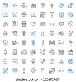 ui icons set. Collection of ui with video camera, next, travel, flag, placeholder, microphone, goal, pencils, calendar, flood, home, heart, smartphone. Editable and scalable ui icons.