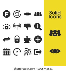 UI icons set with exchange, user group and f symbol elements. Set of UI icons and eye concept. Editable vector elements for logo app UI design.