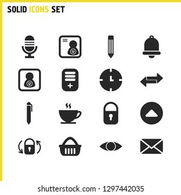 UI icons set with lock, profile verification and pencil elements. Set of UI icons and edit concept. Editable vector elements for logo app UI design.