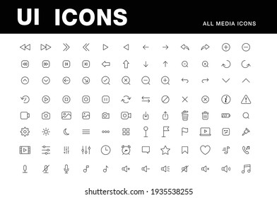 UI Icons Set, Media Video Player, Arrows Icon Pack, Grid And Isometric Design Vector Collection