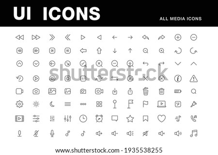 UI icons set, media video player, arrows icon pack, grid and isometric design vector collection