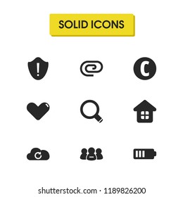 UI icons set with security, house and attach file elements. Set of UI icons and home concept. Editable vector elements for logo app UI design.