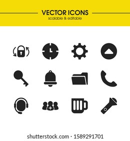 UI icons set with team, switch off and bell elements. Set of UI icons and mug concept. Editable vector elements for logo app UI design.