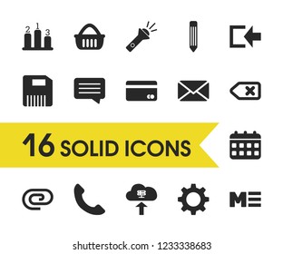 UI icons set with tool, log in and message elements. Set of UI icons and gear concept. Editable vector elements for logo app UI design.