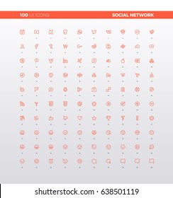 UI icons of social network logo, social media website logotypes, emoji and ideograms for social internet communication. 32px simple line icons set. Premium quality symbols and sign web logo collection