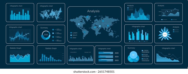 UI Infographic elements. Modern presentation with infographics, dashboard. Use in presentation templates, mobile app and corporate report. Vector illustration.