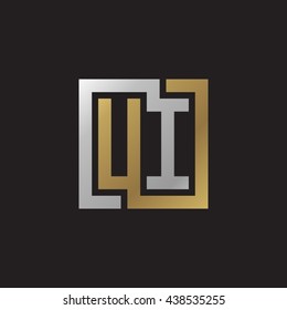 UI initial letters looping linked square elegant logo golden silver black background