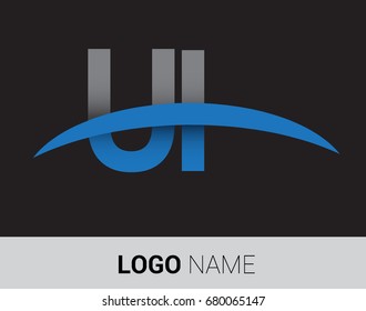 UI initial logo company name colored grey and blue swoosh design.
