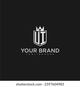 UI initial monogram shield and crown vector image