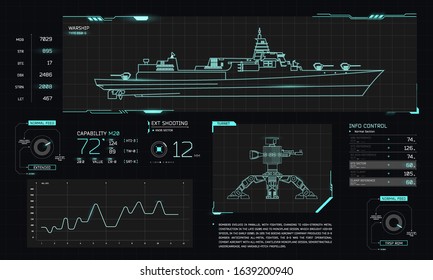 UI Interface, Battleship, Turret, Vector Graphic, Military, Game Design