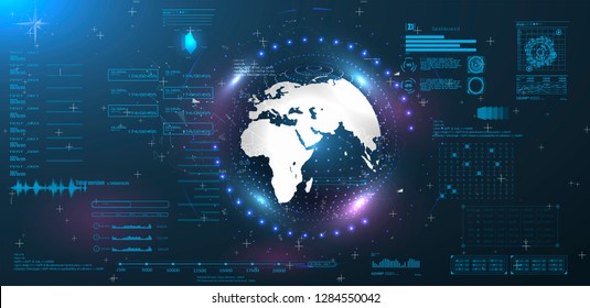 UI Interface, Earth Globe, Control Center, Command, Game, Vector With Graphs