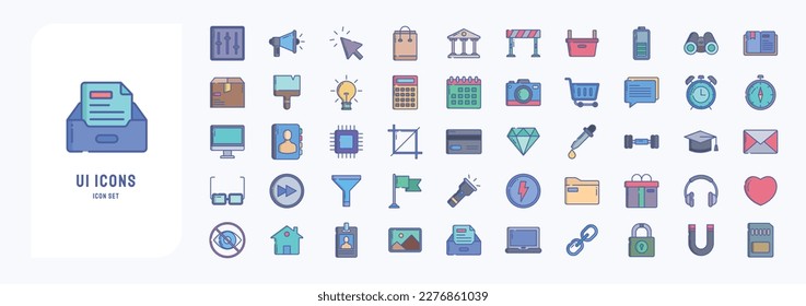 Ui and Interface essential, including icons like Announcement, Cart, Camera, Clock and more