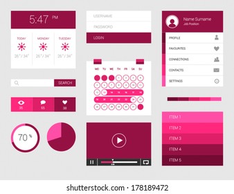 UI kit of beautiful flat thin components for web design and widgets