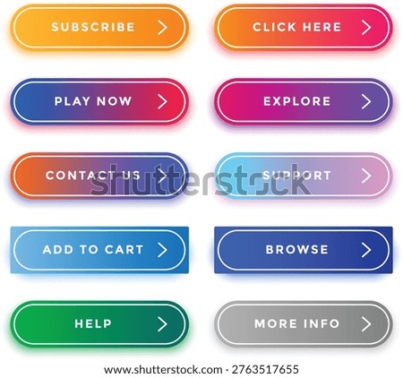 UI Kit Call to Action Buttons with Rounded Design and Neon Gradients