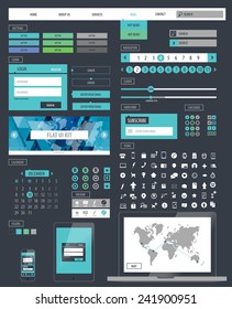 Ui Kit Responsive Web Design. Icons, Template Mockup.