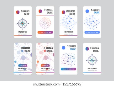 UI kit screen for education app. Vector social media web banners for IT courses online learning, E-learning, Smart idea website and mobile app templates. Modern abstract style design background.
