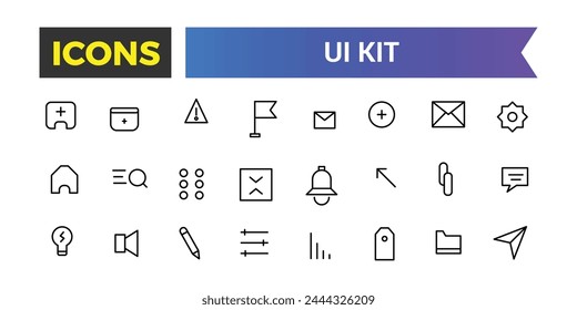 UI Kit - Shopping And Ecommerce Icons Set, Set Of Shopping Bag, Buy Cart, Delivery, Map Location, User, Arrows, Online Assistant And Other Ui Elements And Icons, Vector Illustration