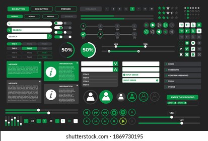 UI-Kit für Web-Design, erweiterte Set, mobile Apps mit den verschiedenen Schaltflächen, Grafiken, Player, Menü, Suche, Tabs und andere.