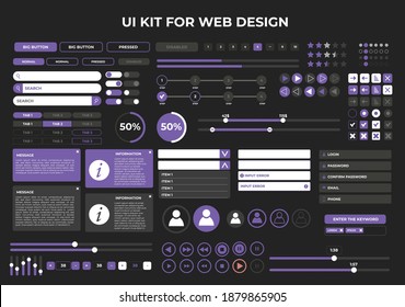 UI-Kit für Web-Design, erweiterte Set, mobile Apps mit den verschiedenen Schaltflächen, Grafiken, Player, Menü, Suche, Tabs und andere.