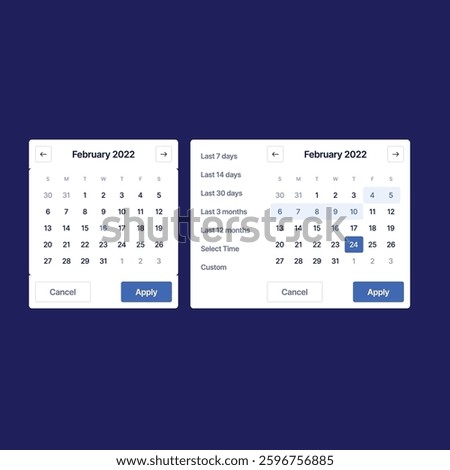 UI Kits Calendar, UI Design, Calendar, Date Time, Datetime Picker