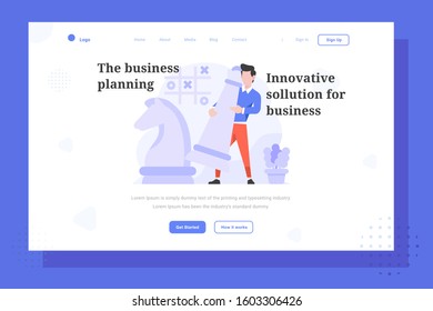 UI Landing Page Vector Illustration Business finance tactic chess strategy setting move  people character flat design style