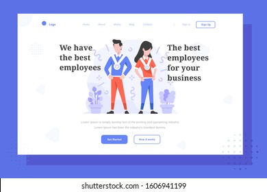 UI Landing Page Vector Illustration Business finance man and woman best employee because of hardwork medal achievement hard worker people character flat design style